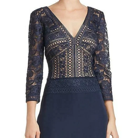 Tadashi Shoji Lace & Crepe A-Line Gown - Picture 2 of 7